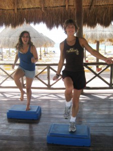 Susan Dawson-Cook teaching exercise class in Cancun