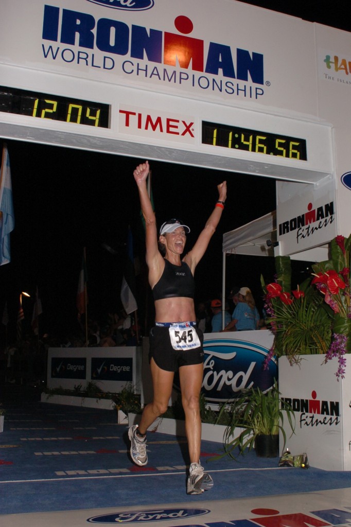Mimi finishing 2005 Hawaii Ironman